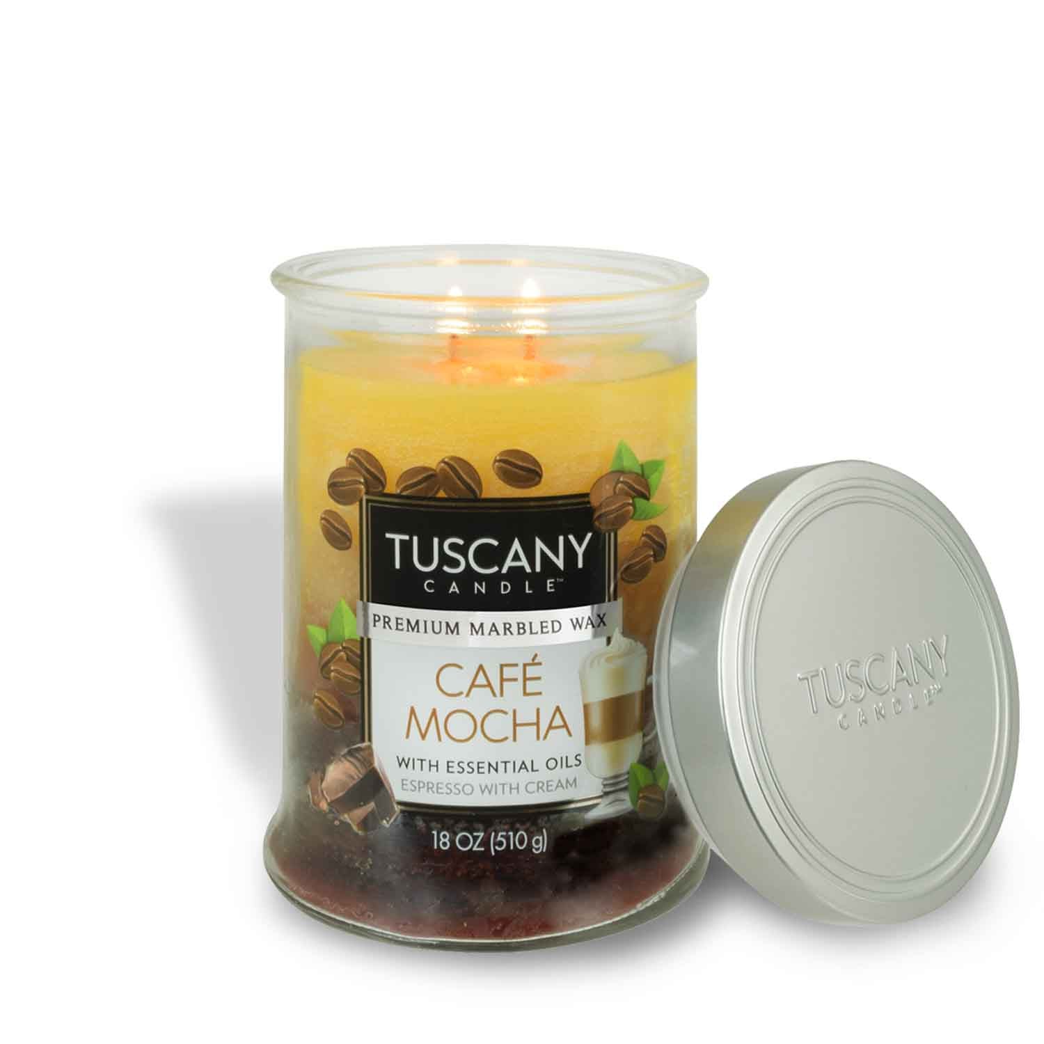 Tuscany Candle's Café Mocha Long-Lasting Scented Jar Candle, 18 oz coffee candle.