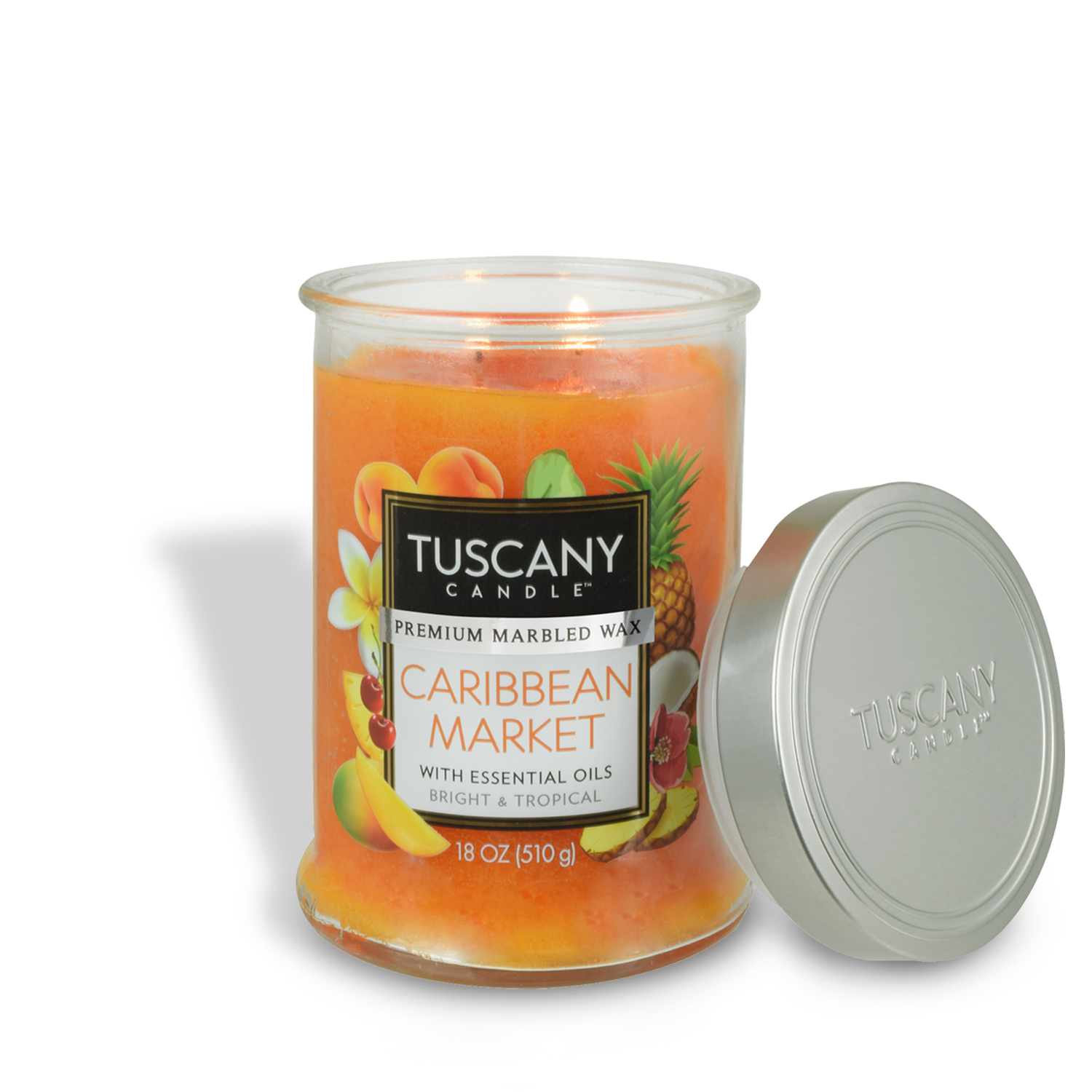 Tuscany Candle Caribbean Market Long-Lasting Scented Jar Candle (18 oz) with tropical fruits aroma.