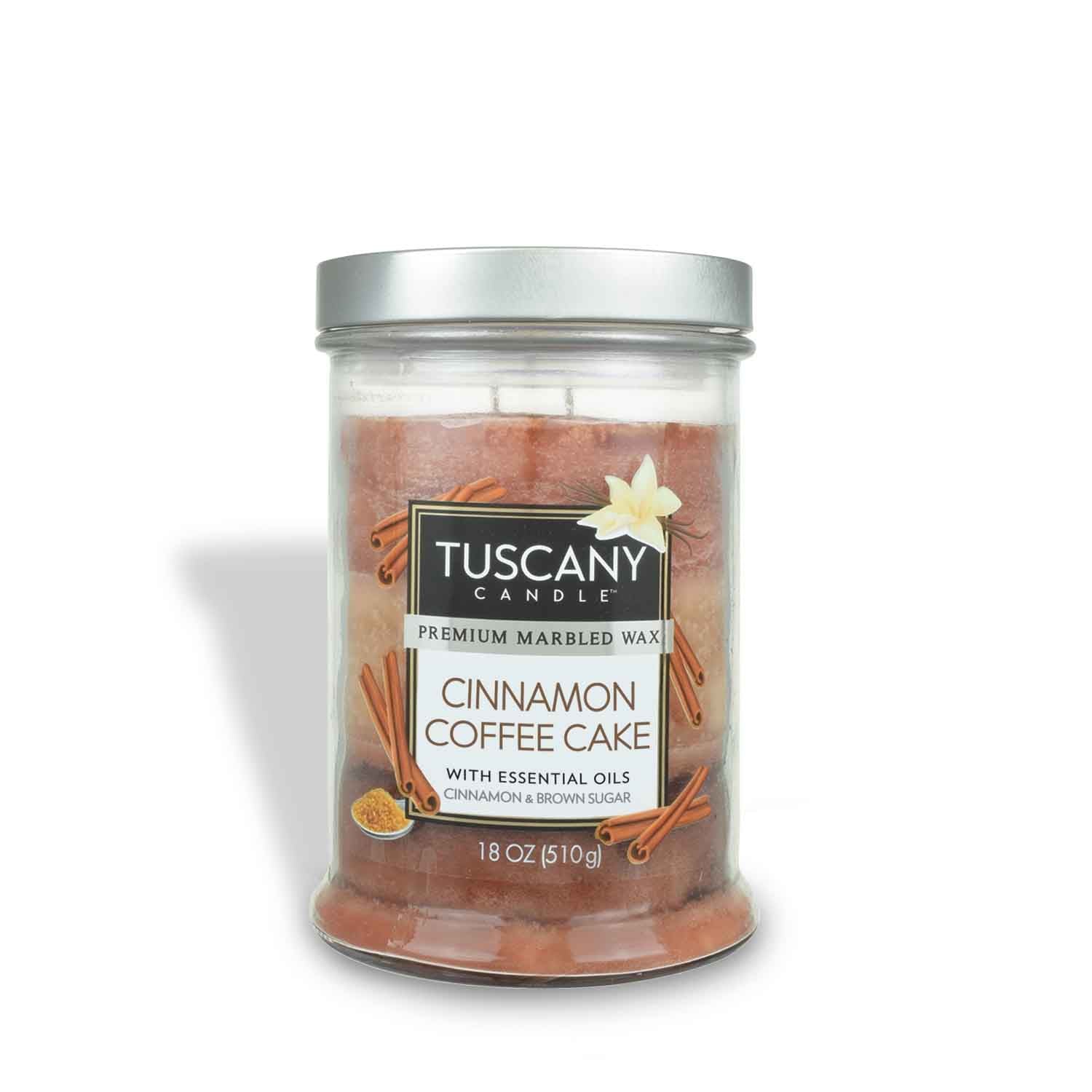 A Cinnamon Coffee Cake Long-Lasting Scented Jar Candle (18 oz) by Tuscany Candle.