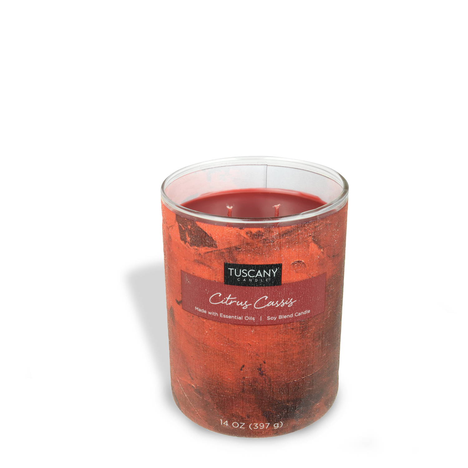 A Citrus Cassis Scented Jar Candle (14 oz) from the Tuscany Candle Home Décor Collection on a white background.