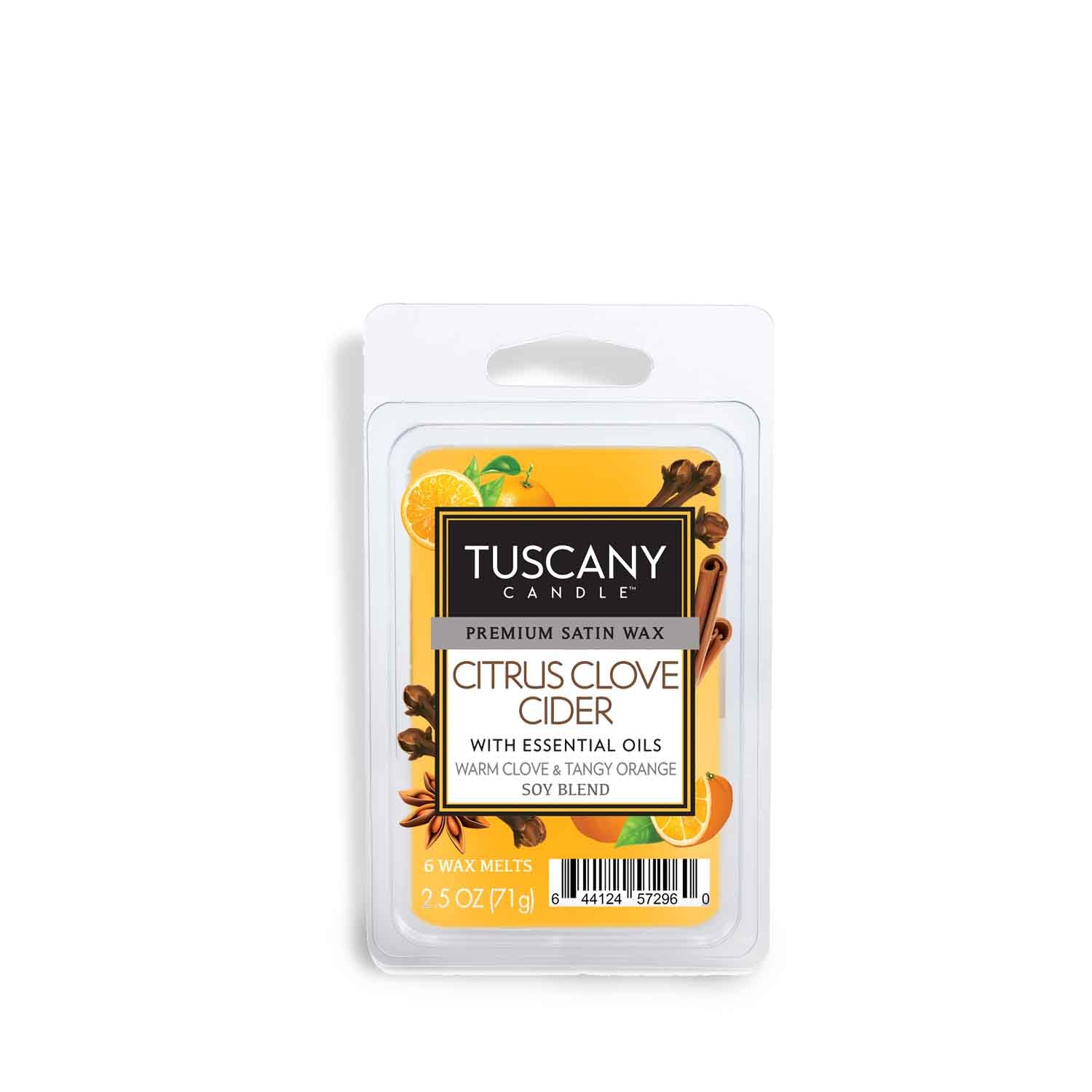 Explore the essence of Tuscany through our indulgent Citrus Clove Cider Scented Wax Melt (2.5 oz) bars from Tuscany Candle®. Infused with vibrant citrus notes, these tarts transport you to the picturesque landscapes and sun-soaked vineyards.