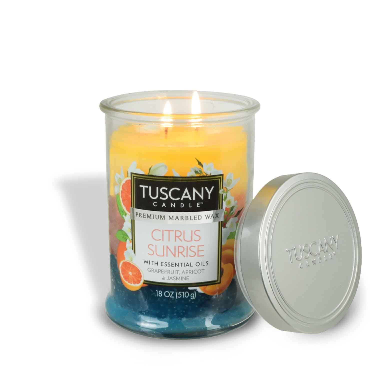 Tuscany Candle Citrus Sunrise Long-Lasting Scented Jar Candle (18 oz) in a delightful apricot scent.
