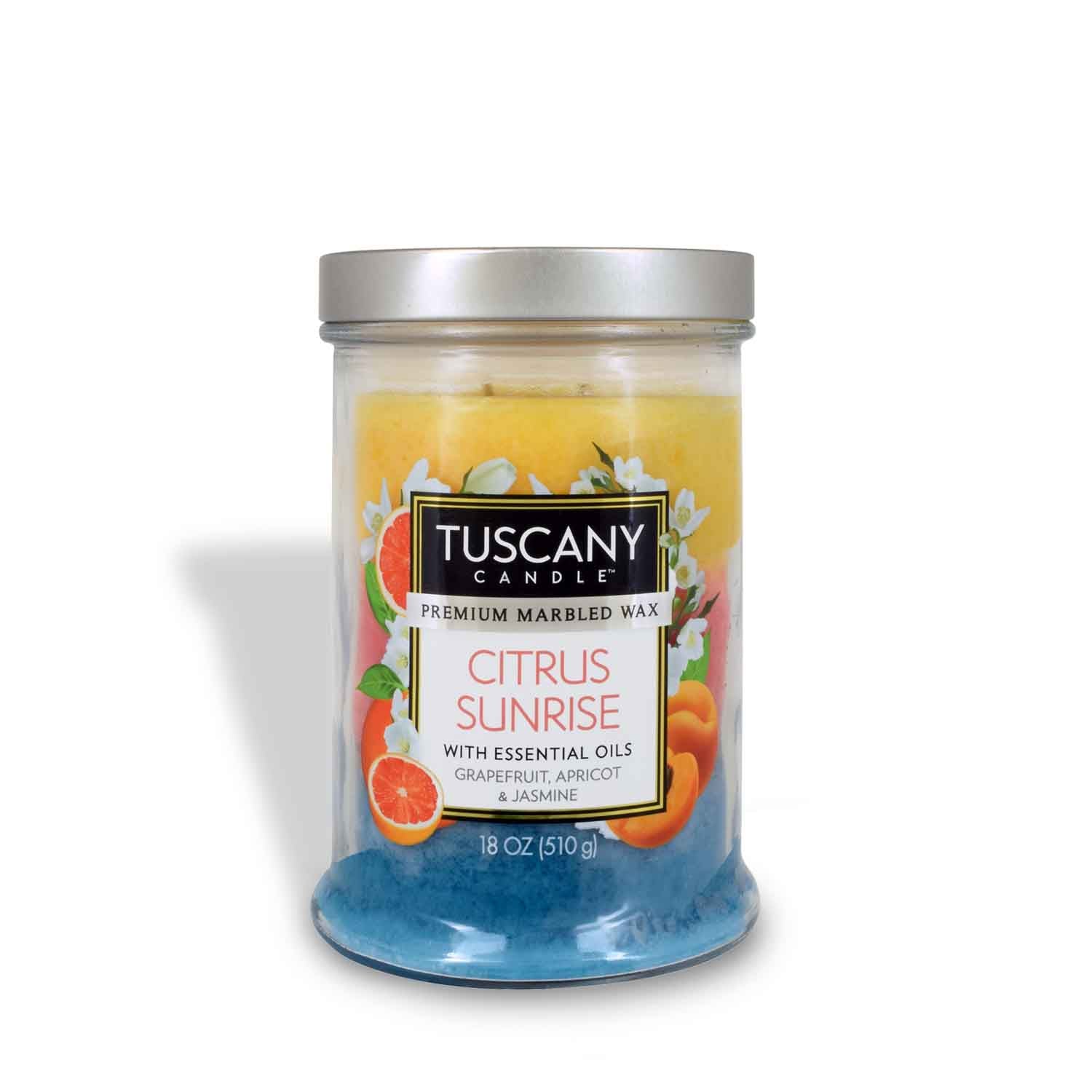Experience the refreshing and invigorating scent of our Citrus Sunrise Long-Lasting Scented Jar Candle (18 oz) by Tuscany Candle. This beautifully crafted Tuscany candle features a blend of juicy grapefruit and ripe apricot.