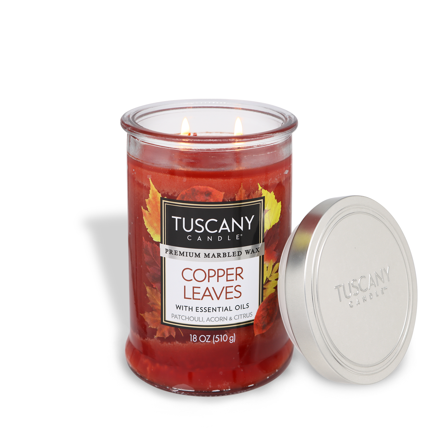 A Copper Leaves Long-Lasting Scented Jar Candle with a lid by Tuscany Candle® EVD.