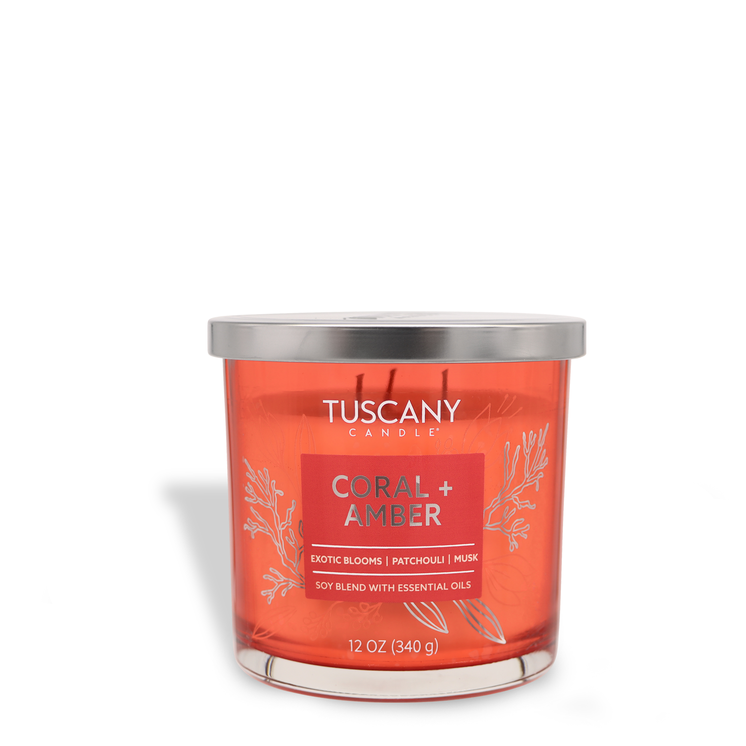 The Tuscany Candle® EVD Coral + Amber: Palo Santo Scented Jar Candle from the Painters' Palette Collection features notes of exotic blooms, patchouli, and musk. This 12 oz (340 g) soy blend candle is infused with essential oils.