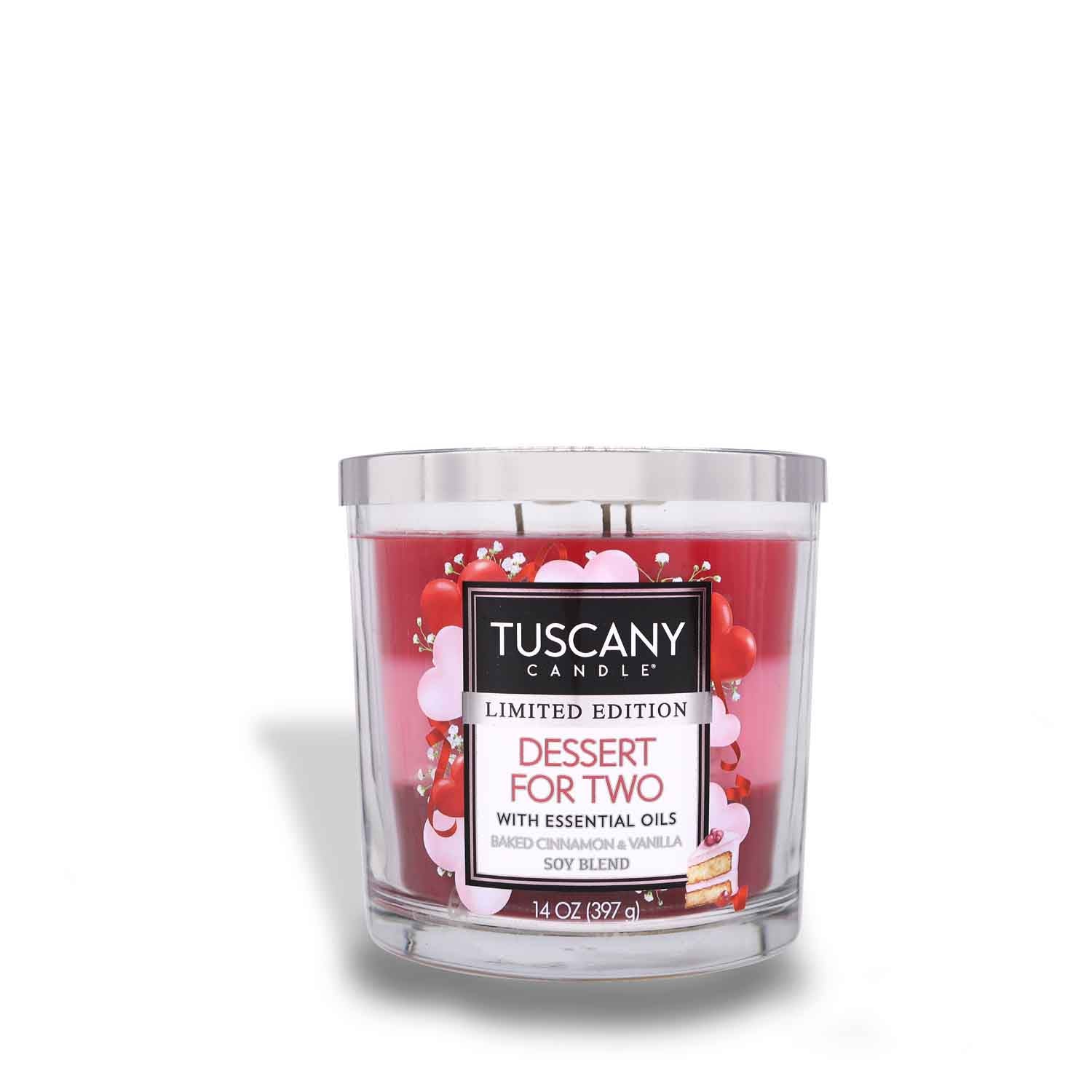 A Dessert For Two Long-Lasting Scented Jar Candle (14 oz) by Tuscany Candle®, perfect for creating a warm and inviting atmosphere.