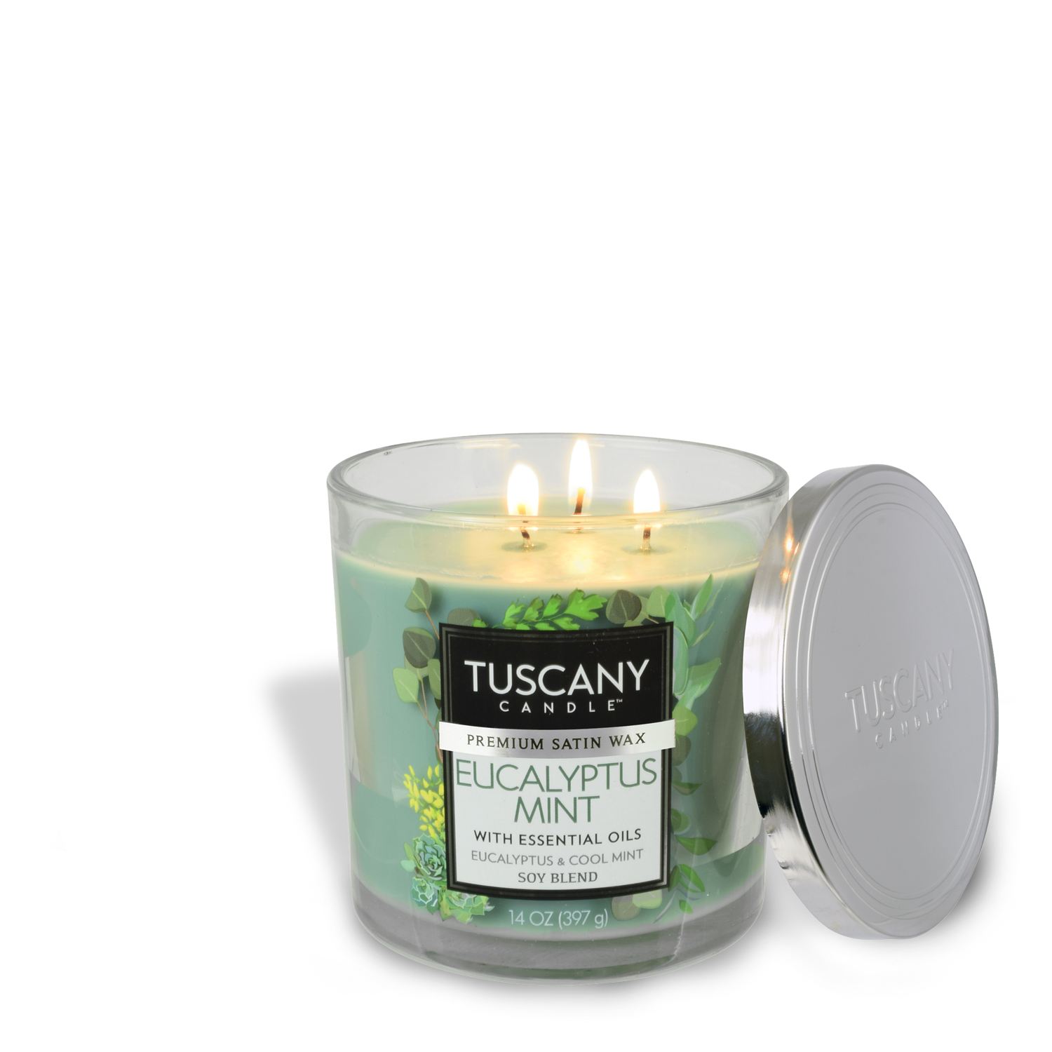 Experience the refreshing aroma of Tuscany with our Eucalyptus Mint Long-Lasting Scented Jar Candle (14 oz), infused with eucalyptus mint from Tuscany Candle.