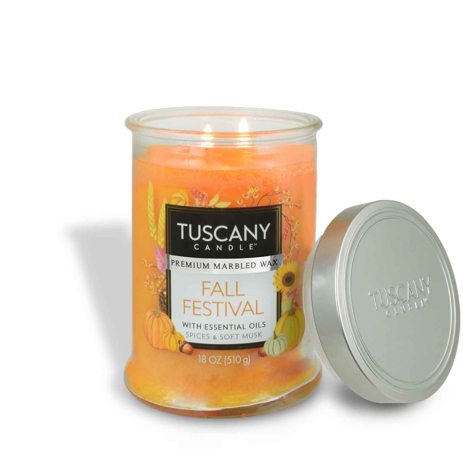 Experience long-lasting enjoyment with this Fall Festival Long-Lasting Scented Tuscany Candle jar candle, perfect for the fall season.