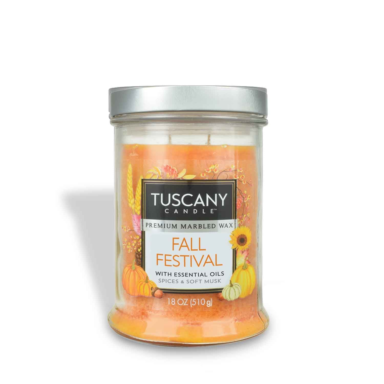 Tuscany fall festival jar candle, perfect for creating an enchanting ambiance during the fall season. This Fall Festival Long-Lasting Scented Jar Candle (18 oz) from Tuscany Candle offers long-lasting enjoyment with its captivating fragrance.