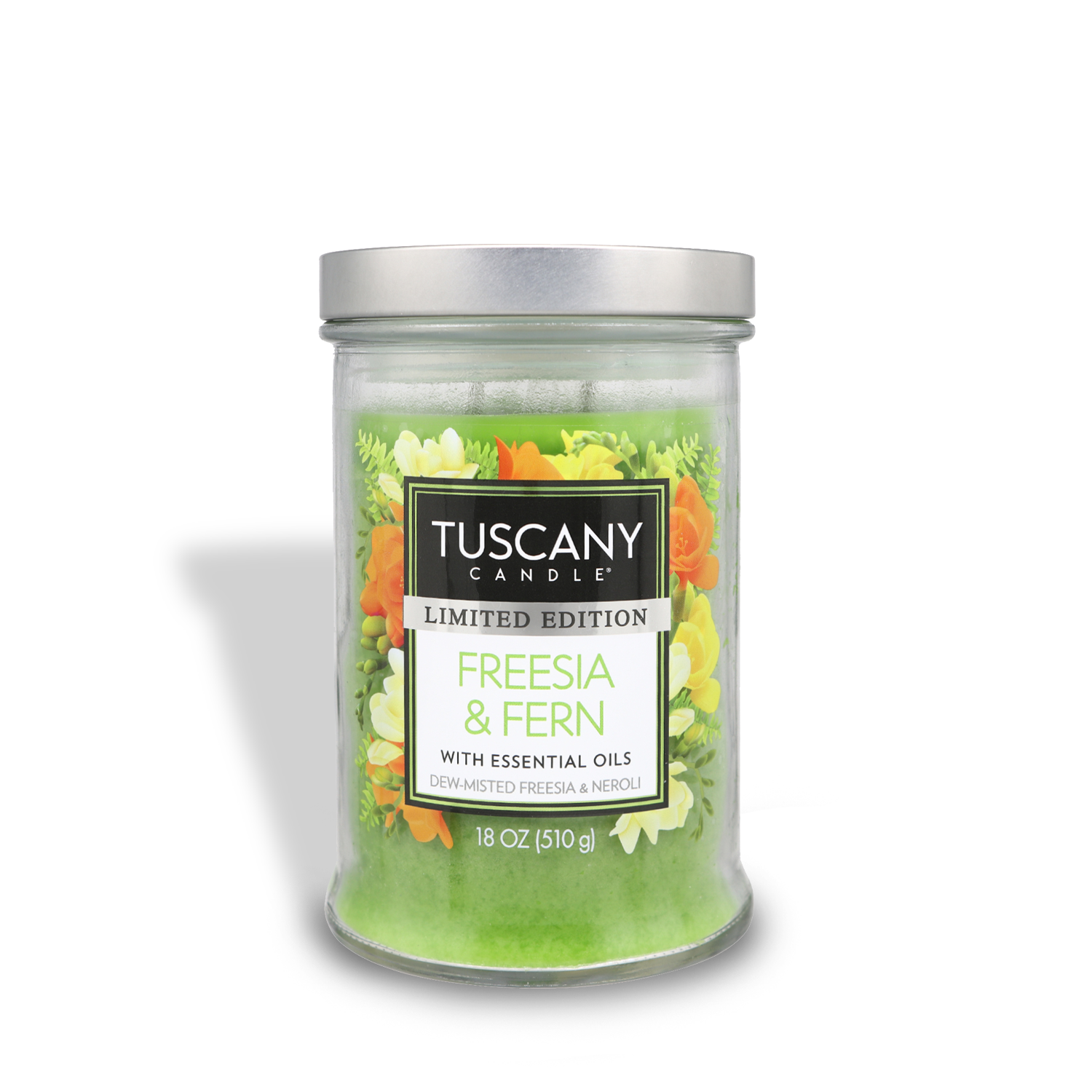 Freesia & Fern Long-Lasting Scented Jar Candle (18 oz) with floral notes by Tuscany Candle® SEASONAL.