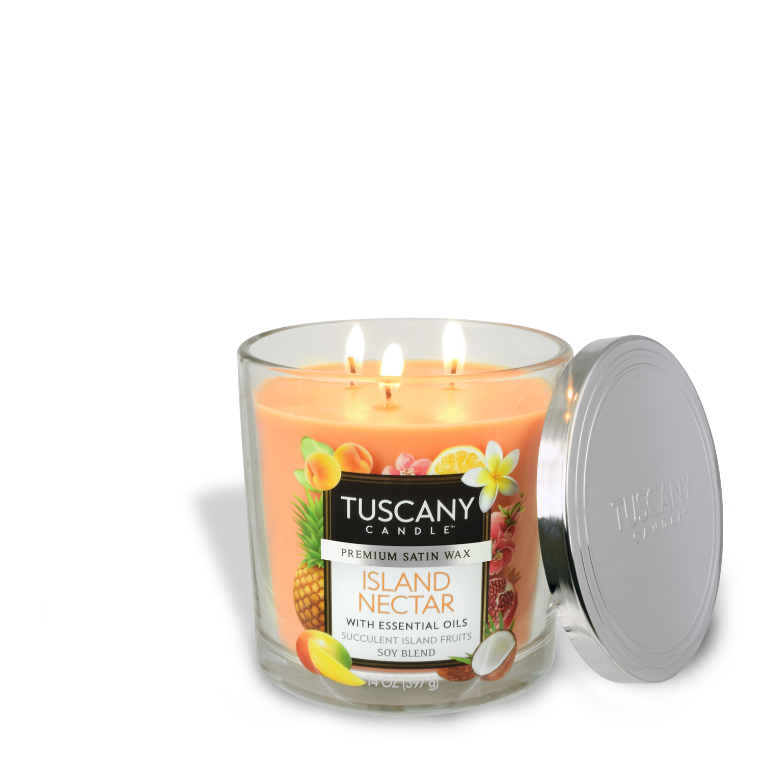 Experience a tropical paradise with our Island Nectar Long-Lasting Scented Jar Candle (14 oz) infused with the invigorating aromas of Tuscany, oranges, and pineapples. Indulge in the refreshing scent of Tuscany Candle.