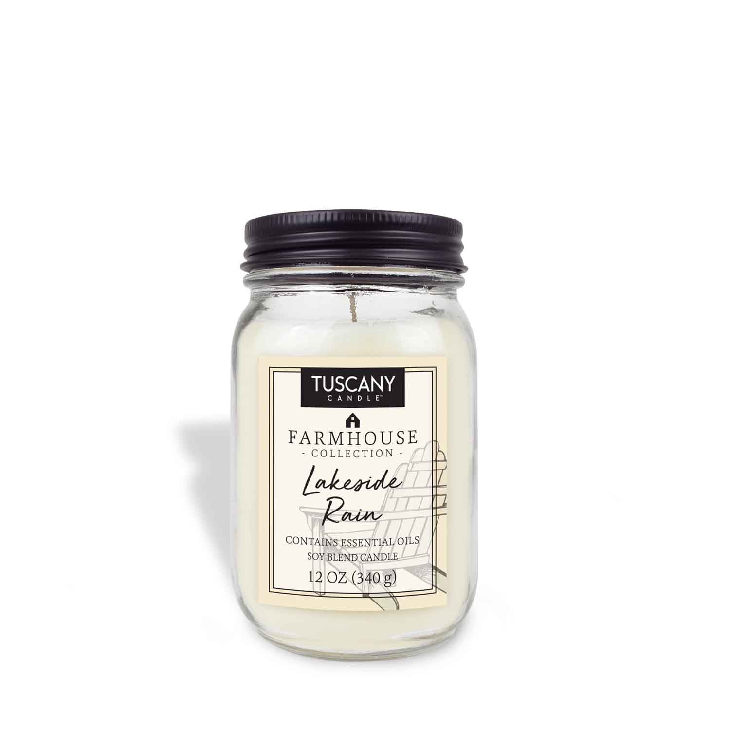 A Lakeside Rain Scented Jar Candle (12 oz) from the Farmhouse Collection by Tuscany Candle® EVD.