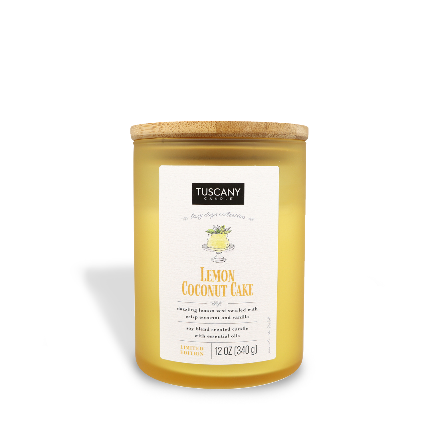 A jar of Tuscany Candle® SEASONAL Lemon Coconut Cake (12 oz) scented candle.