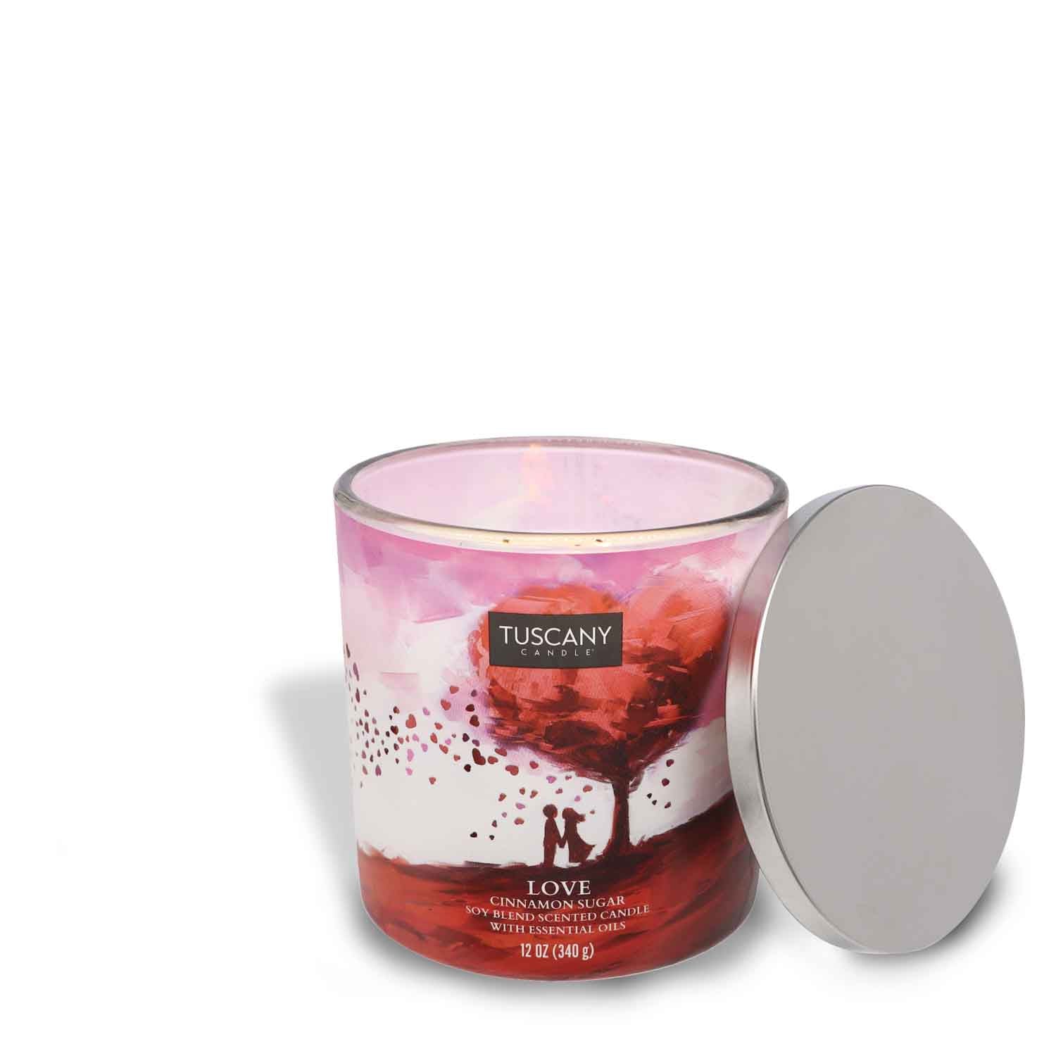 Ignite passion with a fiery ambiance created by the Love Scented Jar Candle (12 oz) – Carried Away Collection from Tuscany Candle® SEASONAL.