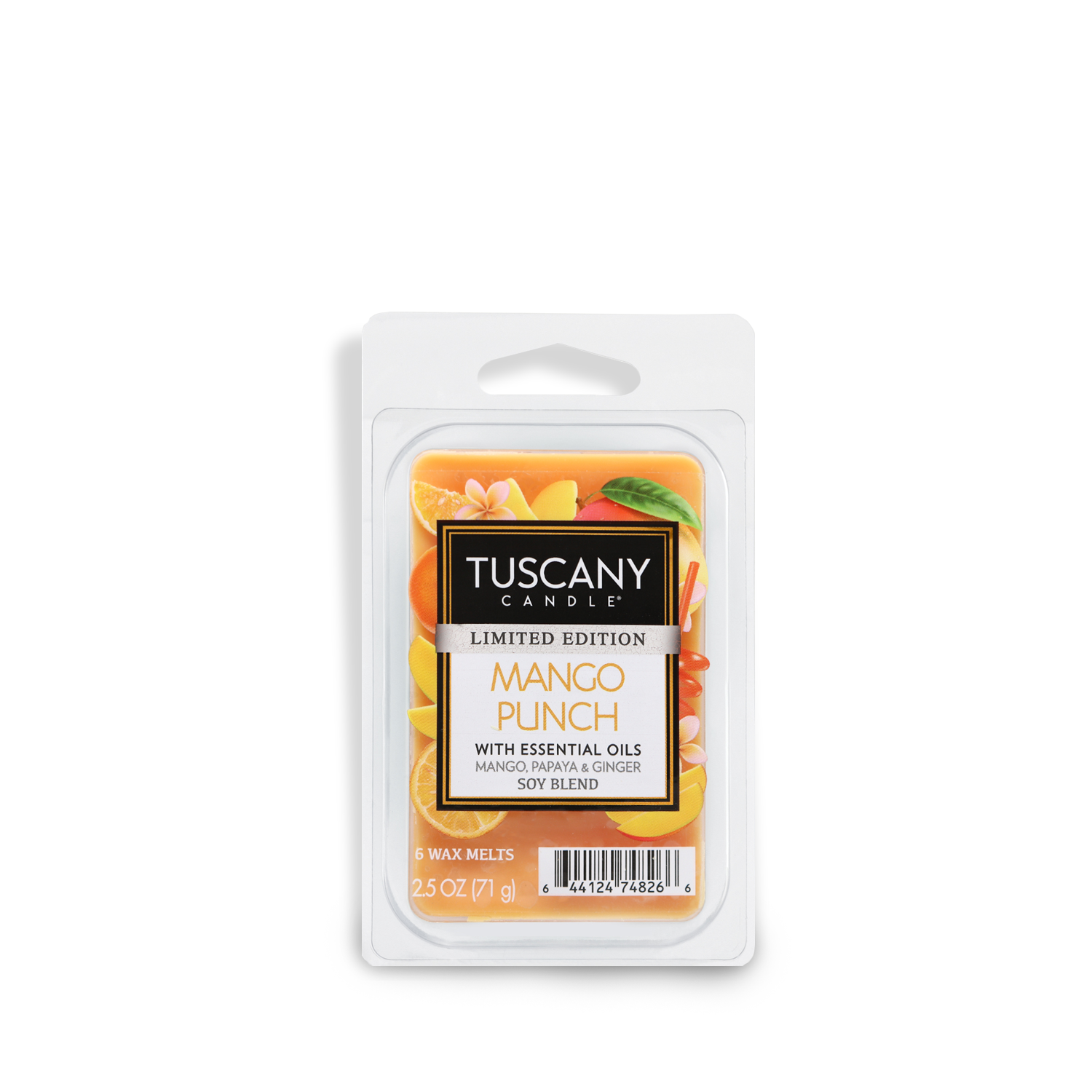 Packaged Tuscany Candle® SEASONAL Mango Punch Scented Wax Melt (2.5 oz) with tropical scents fragrance.