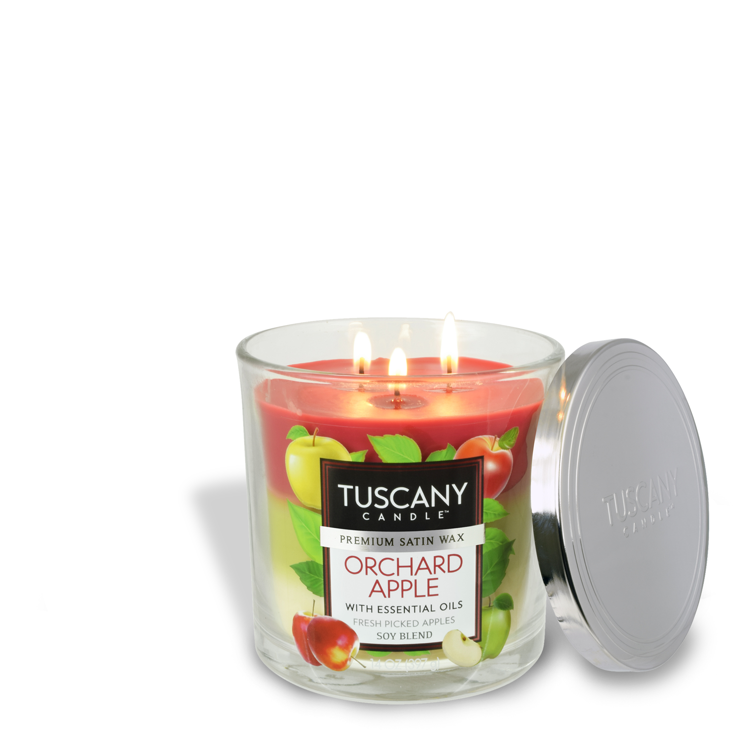 Orchard Apple Long-Lasting Scented Jar Candle (14 oz) by Tuscany Candle® EVD with a delightful apple fragrance.