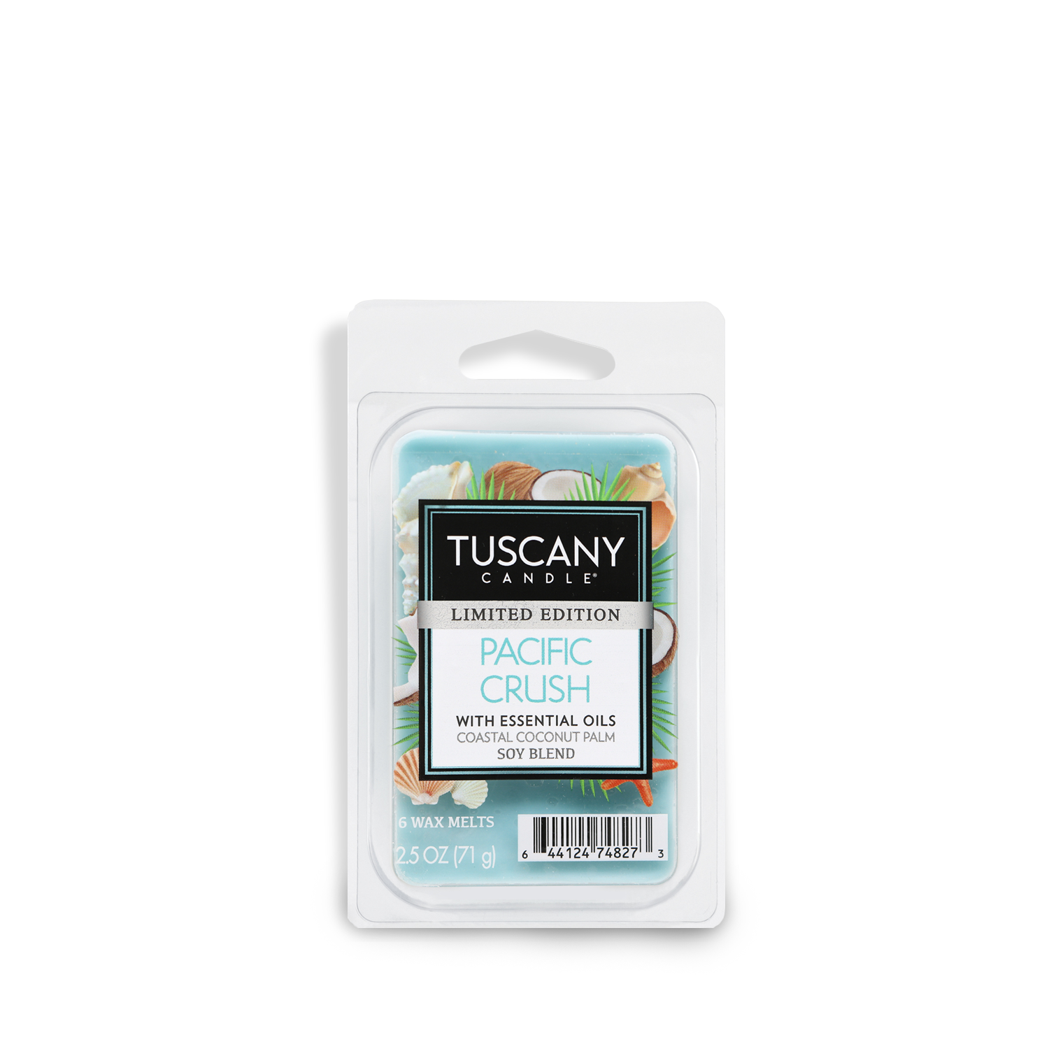 Packaged Tuscany Candle® SEASONAL Pacific Crush scented wax melts with essential oils, limited edition soy blend.