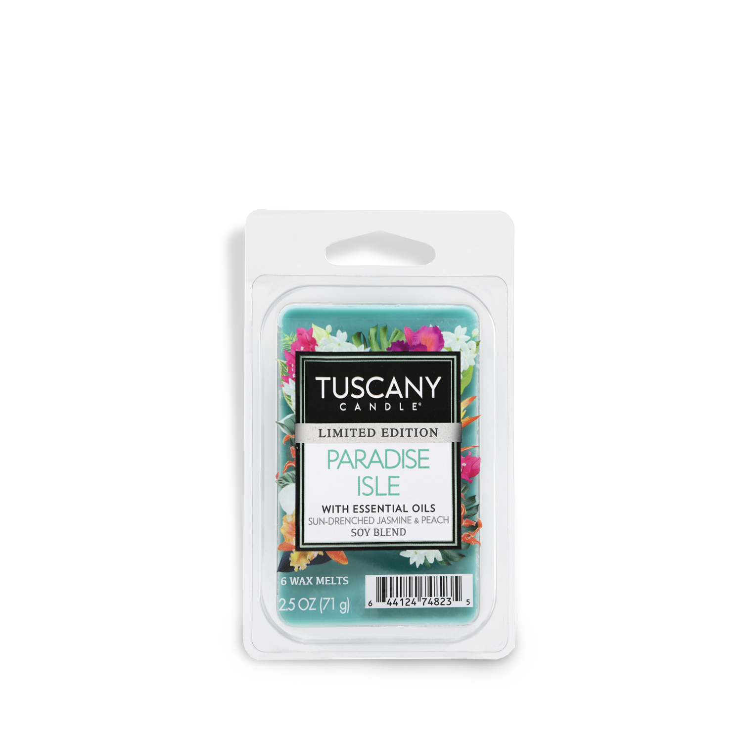 Indulge in the calming aroma of jasmine with our Tuscany Candle® SEASONAL Paradise Isle Scented Wax Melt (2.5 oz).