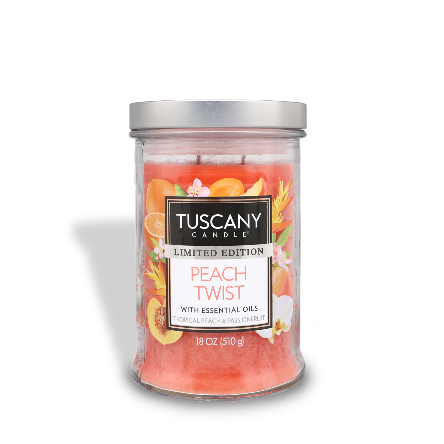 Enjoy the delightful aroma of Peach Twist Long-Lasting Scented Jar Candle (18 oz) with this Tuscany Candle® SEASONAL from the Summer Collection.