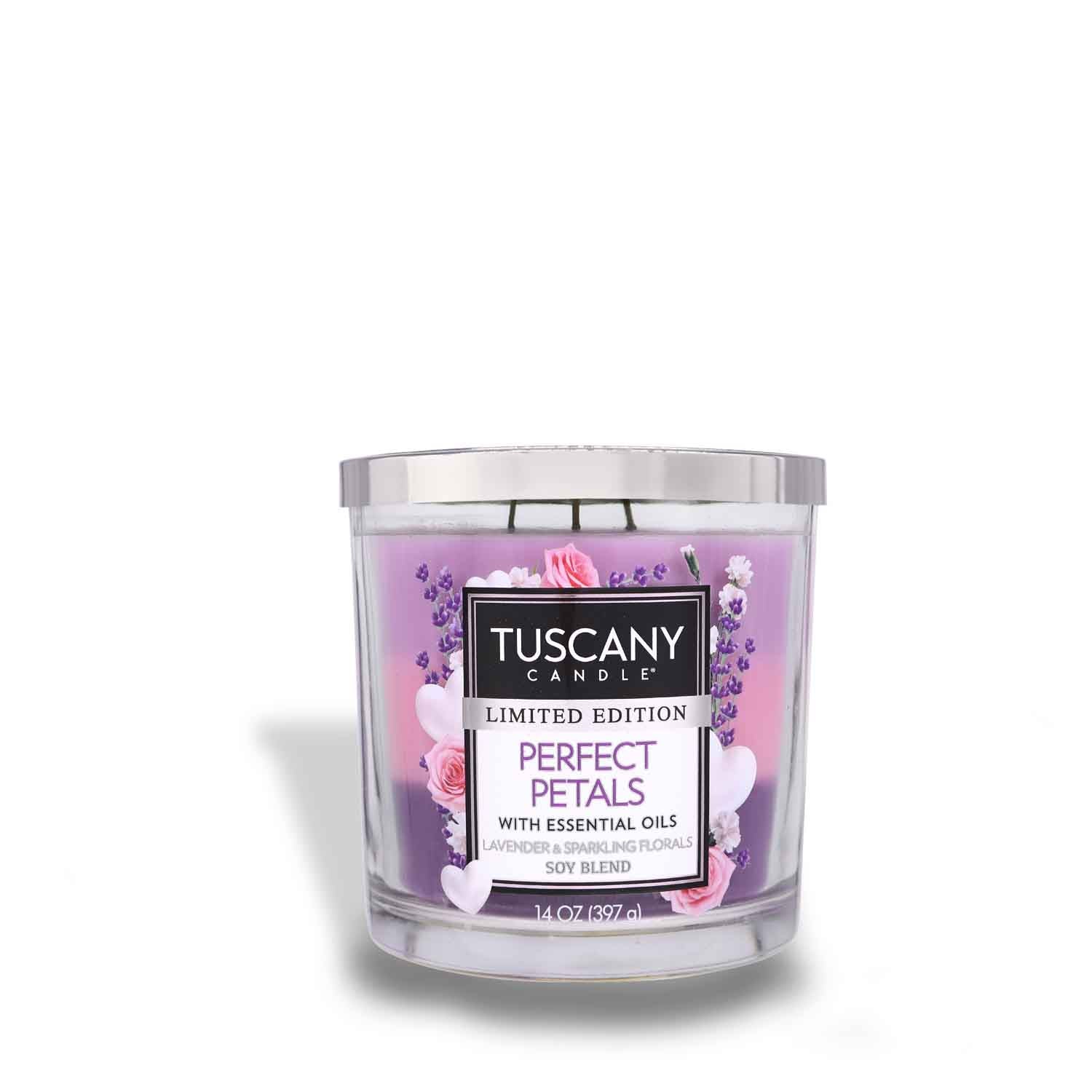 A Perfect Petals Long-Lasting Scented Jar Candle (14 oz) by Tuscany Candle® with a lovely Tuscany fragrance.