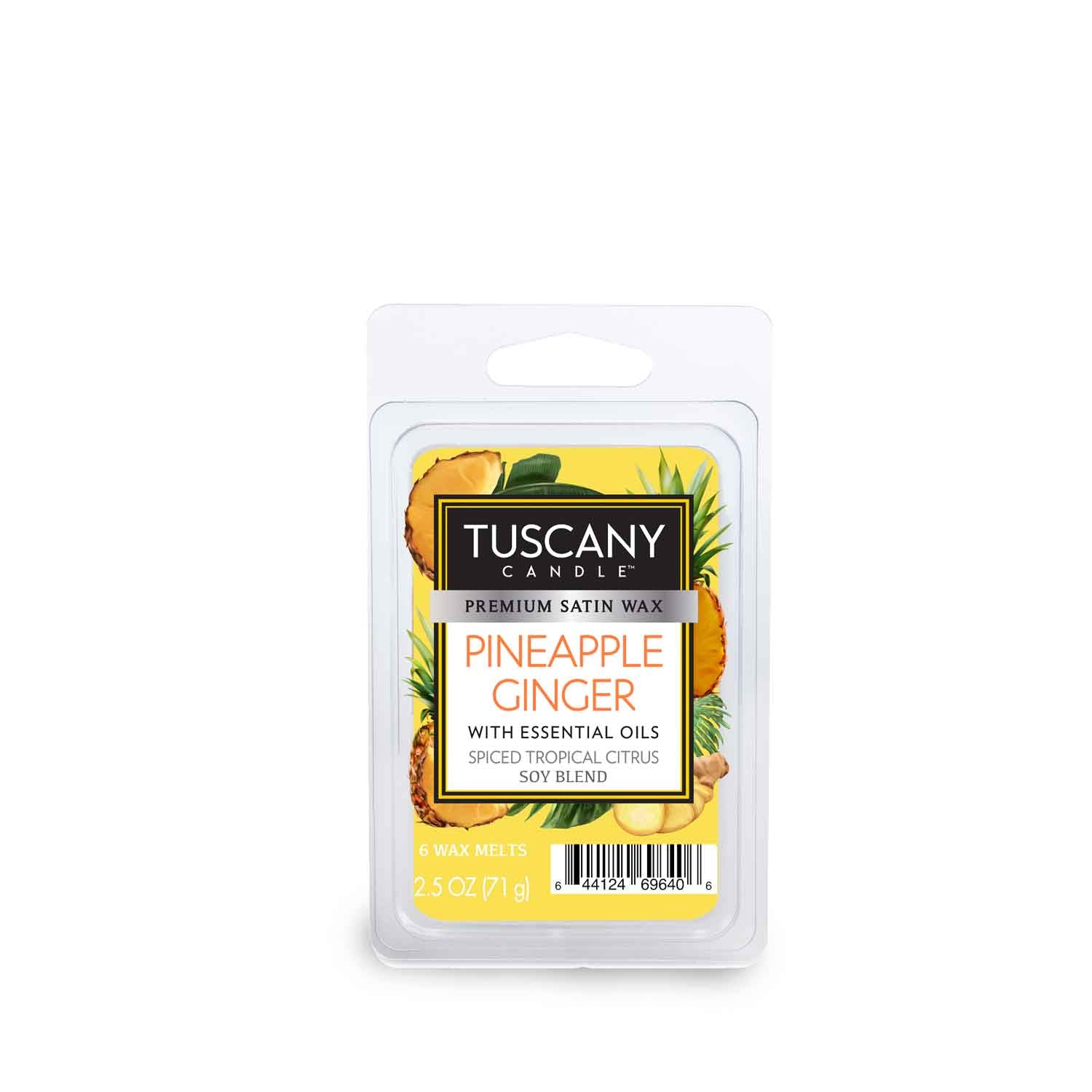 Tuscany Candle® presents the Pineapple Ginger Scented Wax Melt (2.5 oz) bar, infused with delightful fragrance notes that create a captivating aroma similar to a scented candle.