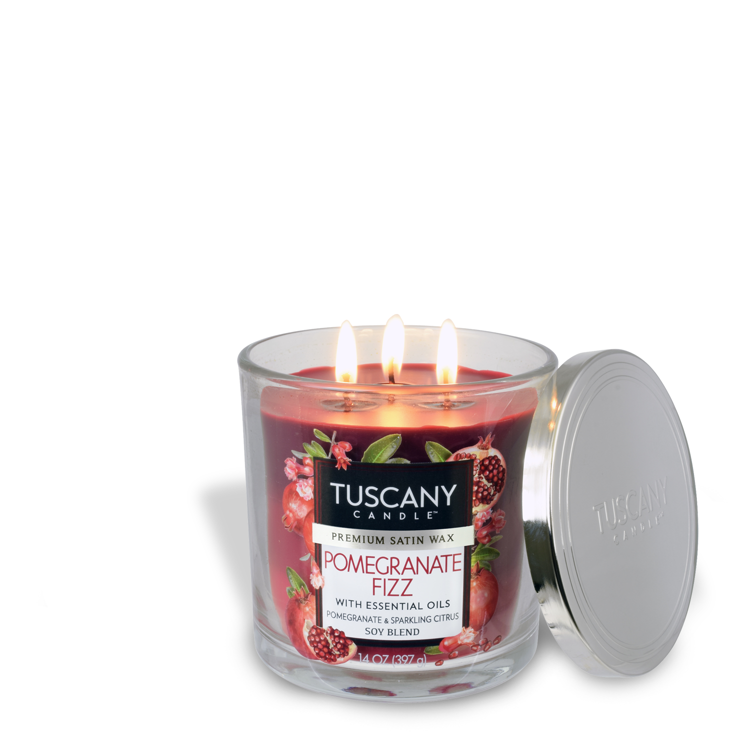 Fragrant Pomegranate Fizz Long-Lasting Scented Jar Candle (14 oz) by Tuscany Candle.