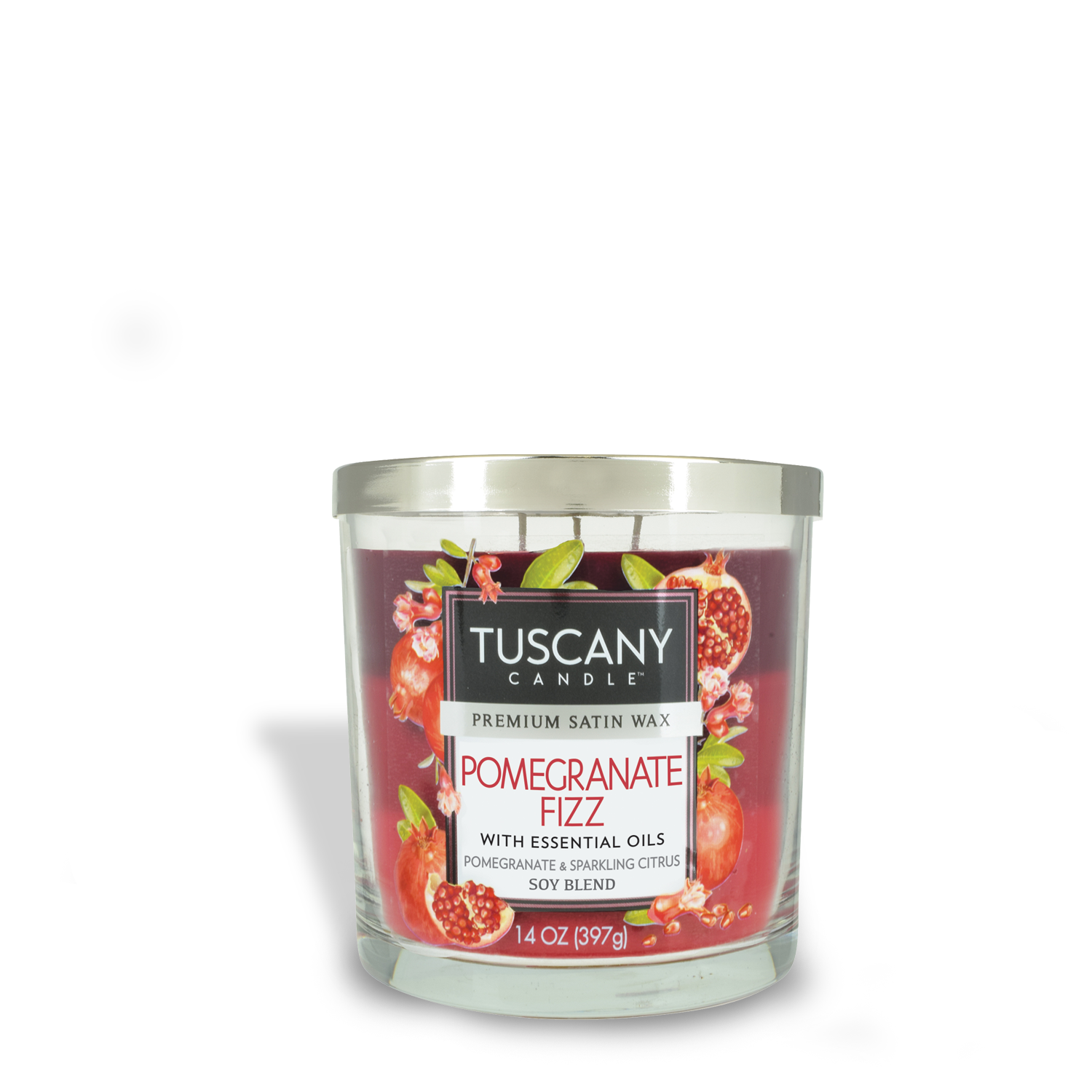 Fragrant Pomegranate Fizz Long-Lasting Scented Jar Candle (14 oz) from Tuscany Candle.