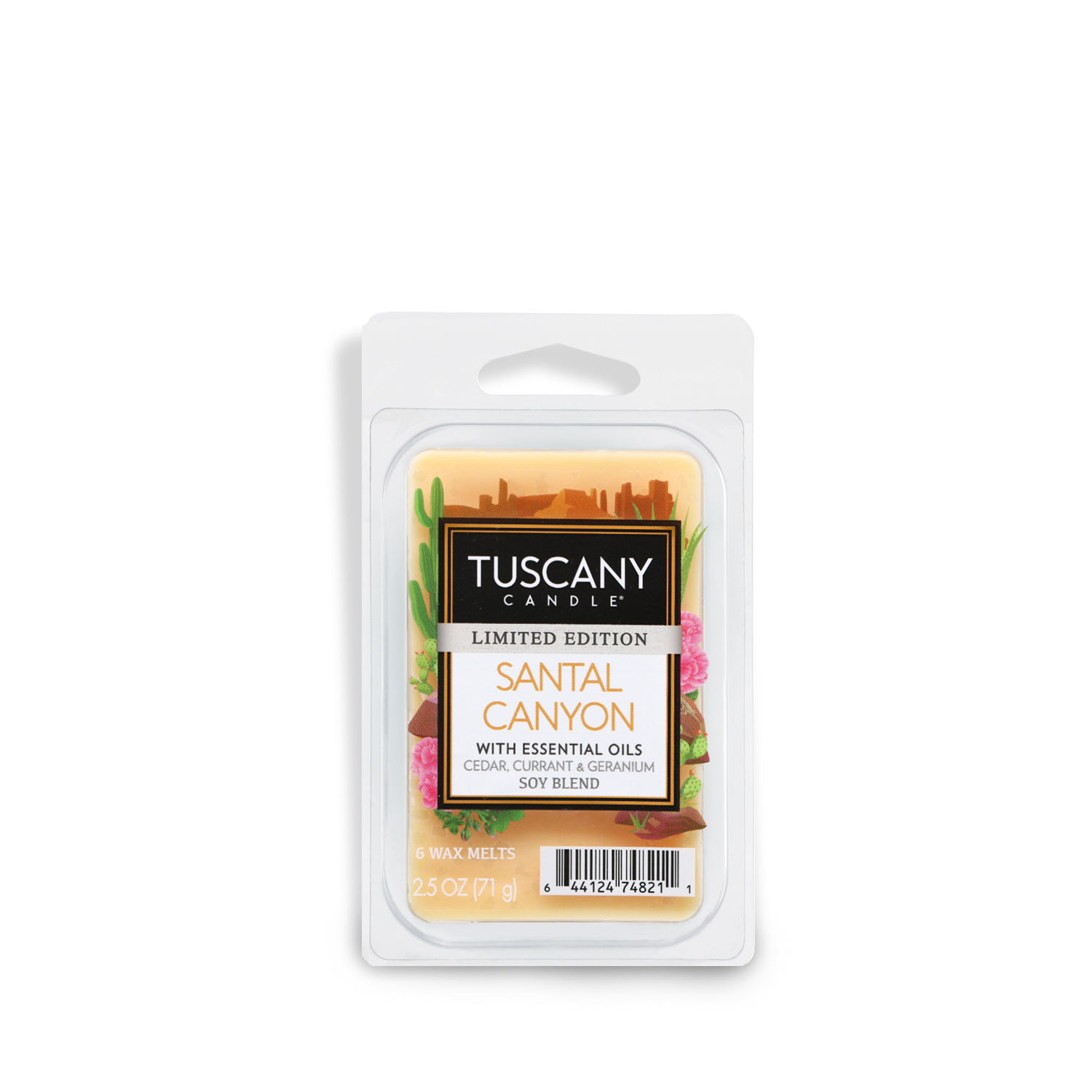 Packaged Tuscany Candle® SEASONAL Santal Canyon Scented Wax Melt (2.5 oz) with Essential Oils from the Summer Collection.