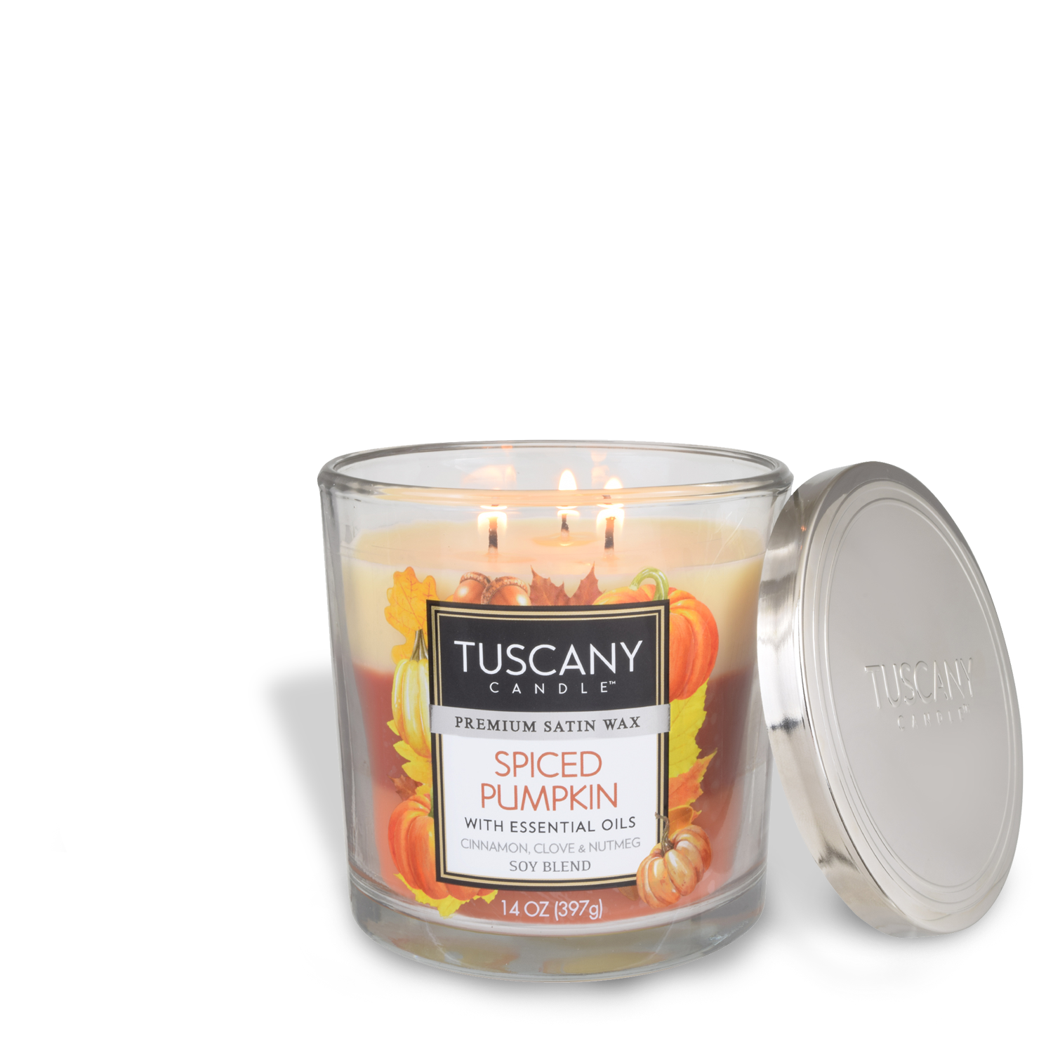 Tuscany spiced pumpkin candle with hints of cinnamon and clove.