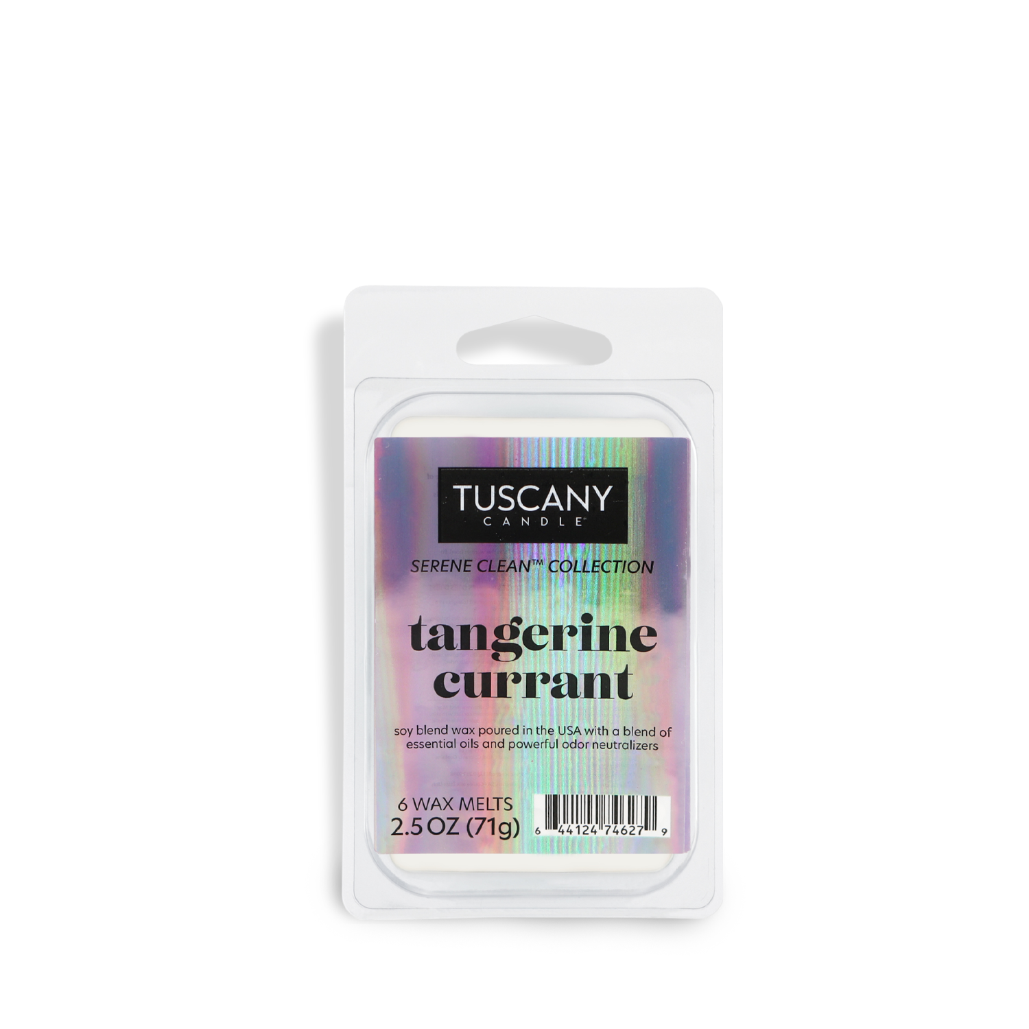 The Tuscany Candle® EVD Tangerine Currant Scented Odor Control Wax Melt, part of the Serene Clean Collection, weighs 2.5 oz.