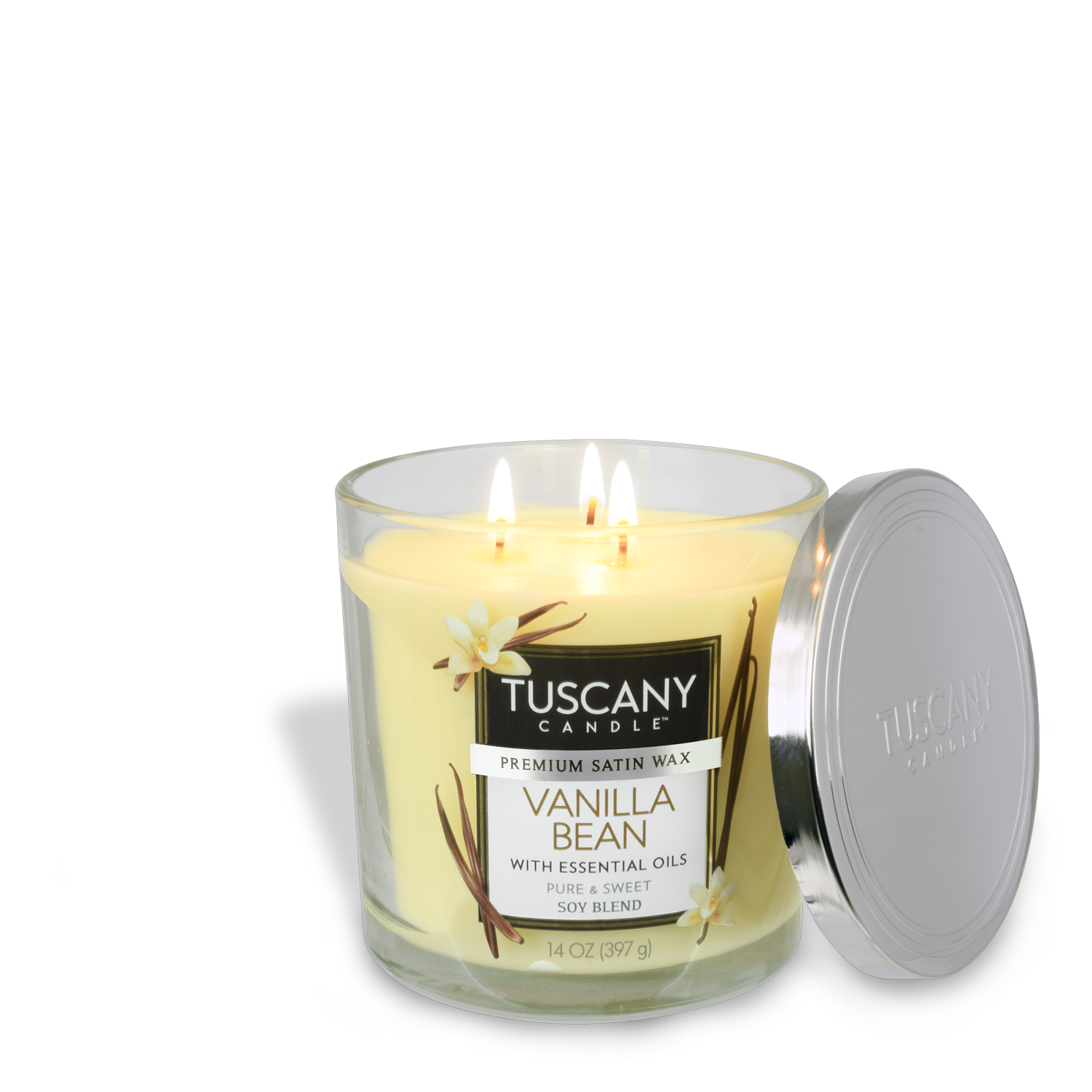Indulge in the rich fragrance of the Vanilla Bean Long-Lasting Scented Jar Candle (14 oz) by Tuscany Candle, infused with essential oils for a delightful aroma.