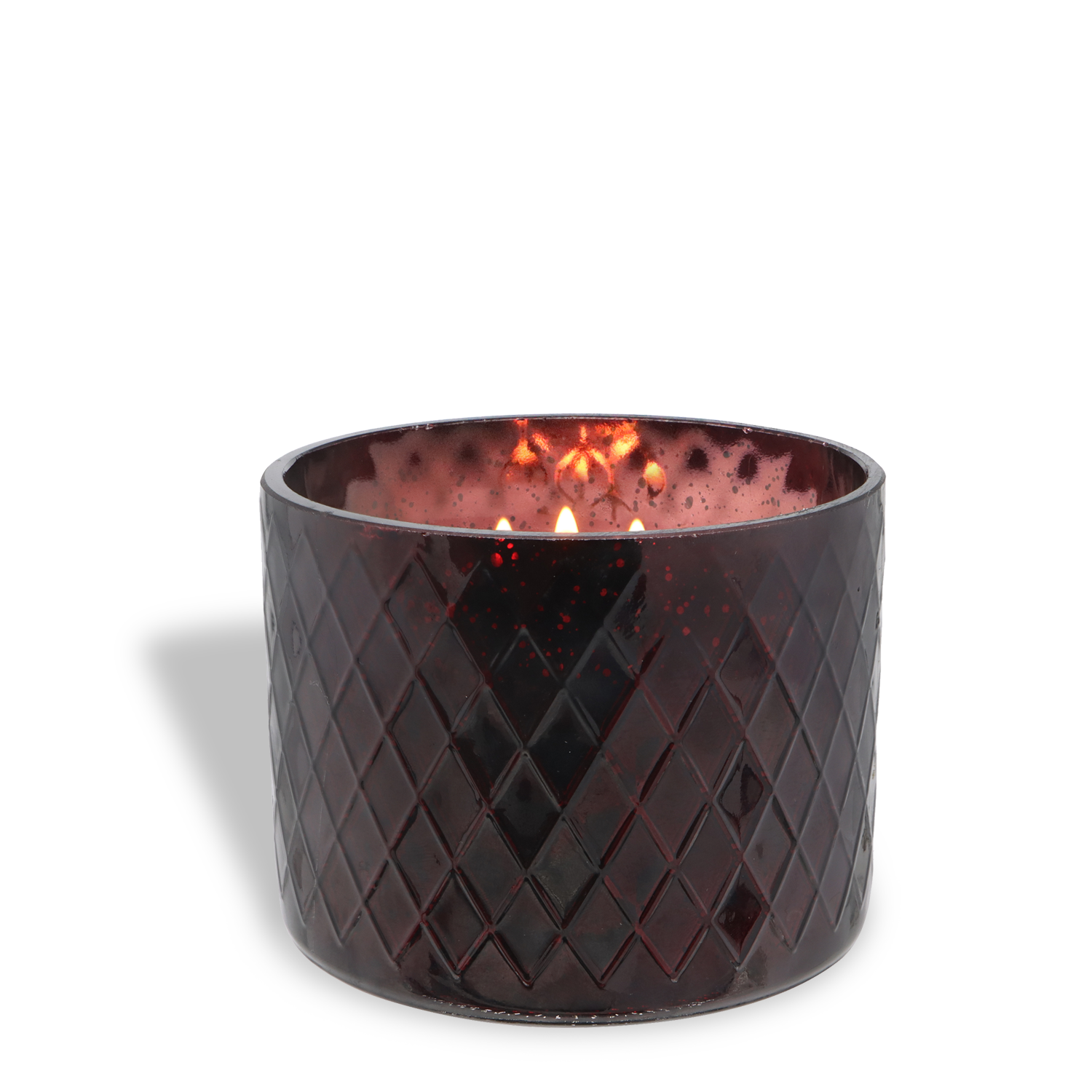 The Tuscany Candle® SEASONAL Winter Spiced Meringue: Spicy Cardamom & Vanilla Cream Scented Holiday Candle (15 oz, Winter Glow Collection) features three lit wicks in a dark, diamond-patterned glass holder against a white background.