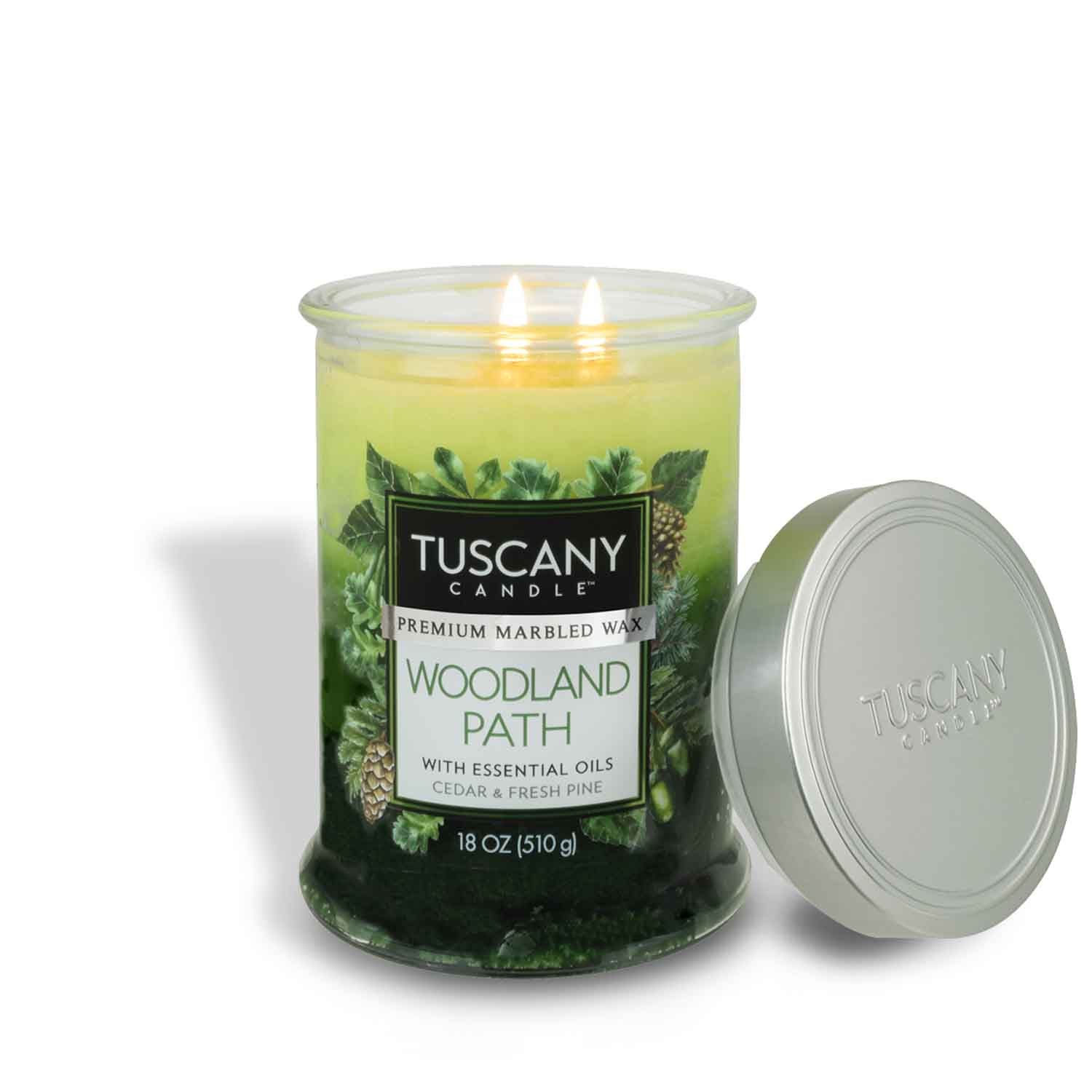 Experience the essence of Tuscany with our Woodland Path Long-Lasting Scented Jar Candle (18 oz) infused with luxurious essential oils from Tuscany Candle® EVD.