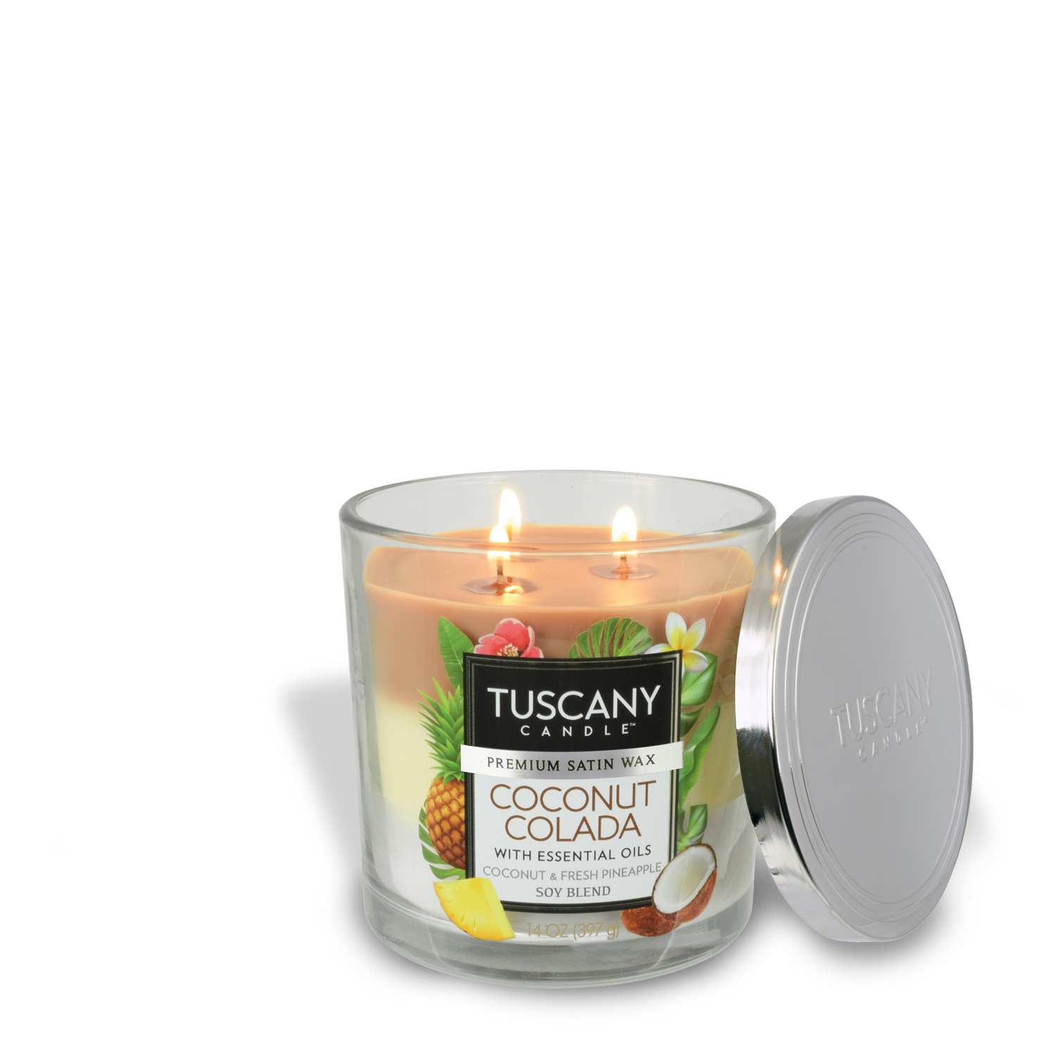 Immerse yourself in a tropical getaway with this Tuscany Candle Coconut Colada Long-Lasting Scented Jar Candle (14 oz).