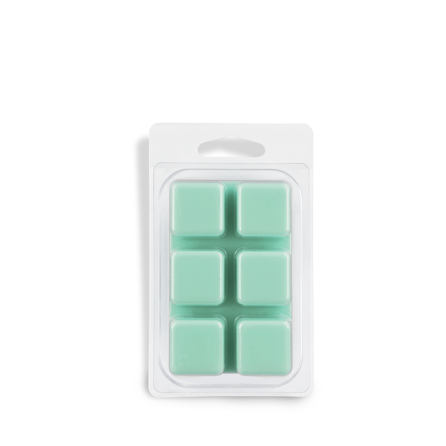 The Tuscany Candle® SEASONAL's Sea Shells & Flip Flops wax melt features a mint-green Palo Santo scent, packaged in a plastic clamshell with six square melts, arranged in two rows, totaling 2.5 oz.