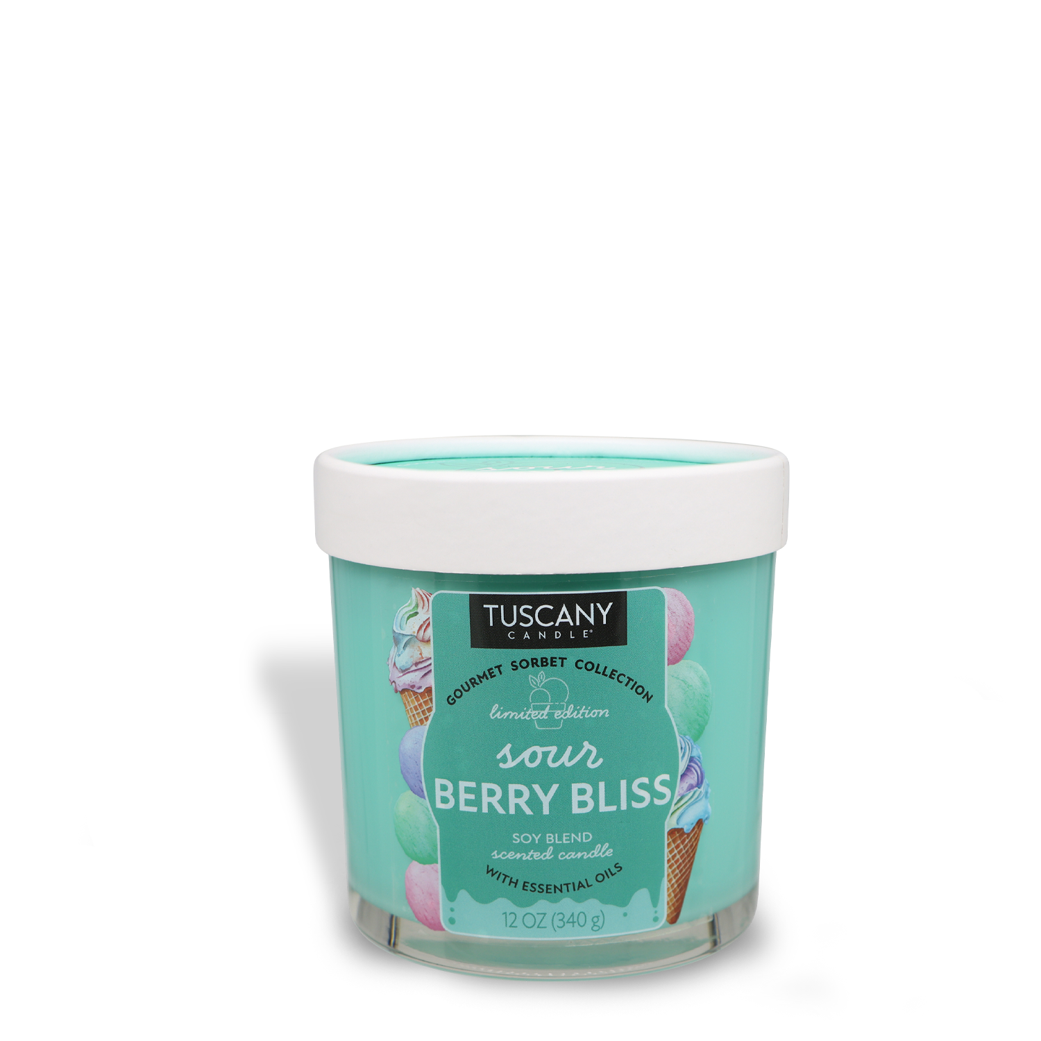 The 12 oz Tuscany Candle® SEASONAL "Sour Berry Bliss: Blue Raspberry Scented Candle" from the Gourmet Sorbet Collection is your perfect summer candle for a refreshing, fruity ambiance.