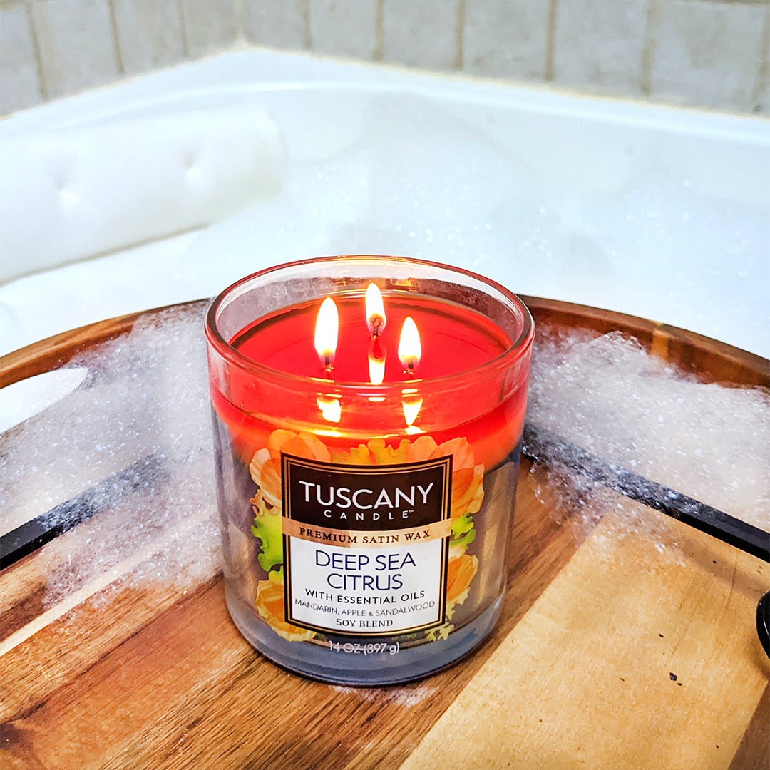 Tuscany Candle Deep Sea Citrus Long-Lasting Scented Jar Candle (14 oz) with fragrance notes of deep sea and tangerine.