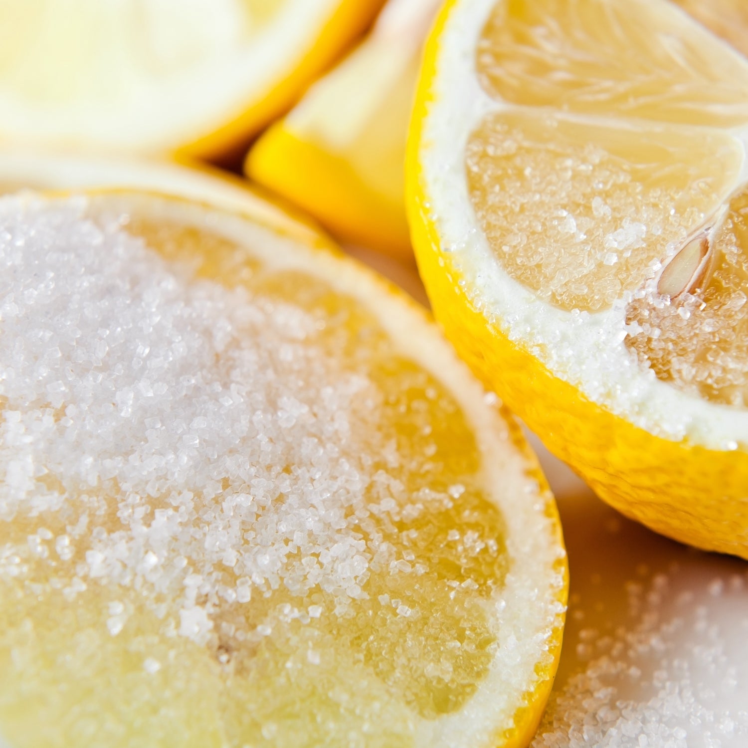 A closeup of sugared lemon wheels - the inspiration for Lemon Sugar, a bright, refreshing scented cnadle from Tuscany Candle's Serene Clean® collection of odor-destroying scented candles